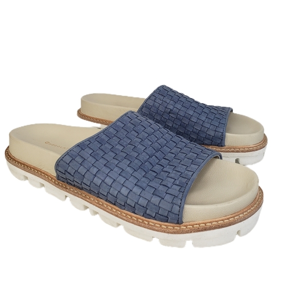 Chocolat Blu Dea Navy Blue Woven Leather Track Sole Slide Sandels Sz 39=8-8.5 - Picture 3 of 11